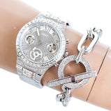 Buy Shop Guess Moonlight Multi Function Diamonds Silver Dial Silver Steel Strap Watch for Women - GW0320L1 USA Online