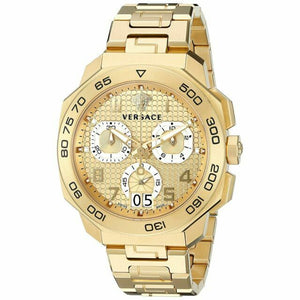 Buy Shop Versace Dylos Chronograph Gold Dial Gold Steel Strap Watch for Men - VQC040015 USA Online