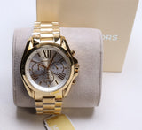 Michael Kors Bradshaw Chronograph White Dial Gold Steel Strap Watch For Women - MK6266