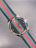 Gucci G Timeless Quartz Black Dial Multicolored Black Leather Strap Watch For Men - YA12640799