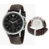 Buy Shop Emporio Armani Renato Chronograph Black Dial Brown Leather Strap Watch For Men - AR2482 USA Online