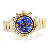 Versace Classic Chronograph Quartz Blue Dial Gold Steel Strap Watch For Men - VEV700619