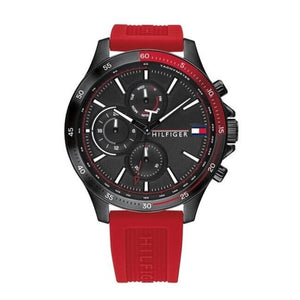 Buy Shop Tommy Hilfiger Multifunction Quartz Black Dial Red Rubber Strap Watch for Men - 1791722 USA Online