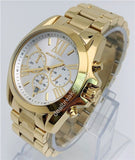 Michael Kors Bradshaw Chronograph White Dial Gold Steel Strap Watch For Women - MK6266