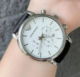 Buy Shop Emporio Armani Classic Quartz Chronograph White Dial Black Leather Strap Watch For Men - AR1807 USA Online