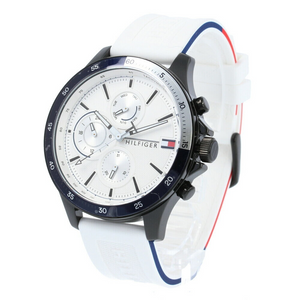 Buy Shop Tommy Hilfiger Bank Chronograph White Dial White Rubber Strap Watch for Men - 1791723 USA Online