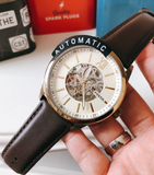 Buy Shop Fossil Flynn Mechanical Skeleton Beige Dial Brown Leather Strap Watch for Men - BQ2215 USA Online