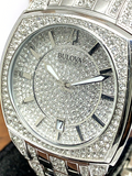 Bulova Phantom Swarovski Crystal Pave Silver Dial Silver Steel Strap Watch for Men - 98B296