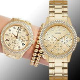 Buy Shop Guess Bedazzle Diamonds Gold Dial Gold Steel Strap Watch For Women - W1097L2 USA Online