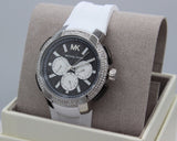Buy Shop Michael Kors Sidney Multifunction Black Dial White Silicone Strap Watch For Women - MK6947 USA Online