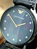 Buy Shop Emporio Armani Gianni T-Bar Quartz Black Mother of Pearl Dial Black Steel Strap Watch For Women - AR11268 USA Online