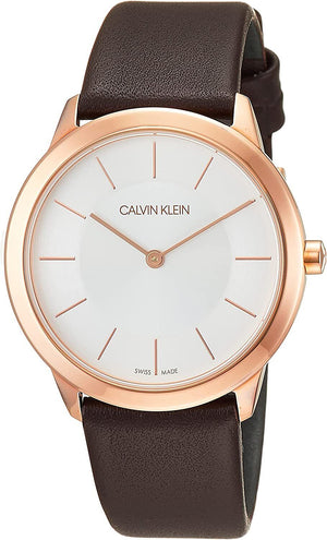 Buy Shop Calvin Klein Minimal White Dial Brown Leather Strap Watch for Women - K3M226G6 USA Online