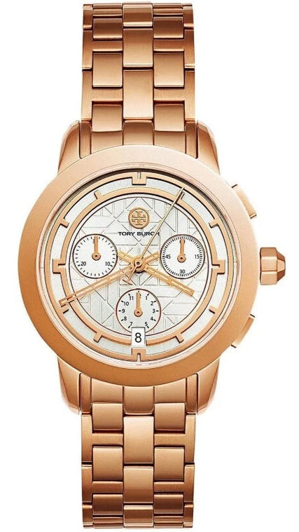 Buy Shop Tory Burch Classic Chronograph White Dial Rose Gold Steel Strap Watch for Women - TBW1033 USA Online