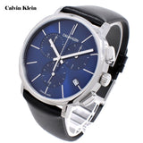 Buy Shop Calvin Klein Chronograph Blue Dial Black Leather Strap Watch for Men - K8Q371CN USA Online