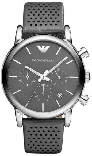 Buy Shop Emporio Armani Luigi Chronograph Quartz Grey Dial Grey Leather Strap Watch For Men - AR1735 USA Online