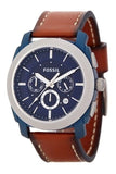 Buy Shop Fossil Machine Chronograph Blue Dial Brown Leather Strap Watch for Men - FS5232 USA Online
