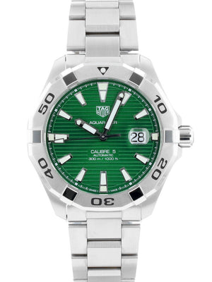 Buy Shop Tag Heuer Aquaracer Calibre 5 Automatic Green Dial Silver Steel Strap Watch for Men - WAY2015.BA0927 USA Online