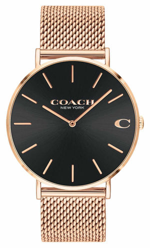 Coach Charles Black Dial Rose Gold Mesh Bracelet Watch for Men - 14602552