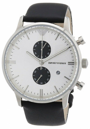 Buy Shop Emporio Armani Gianni White Dial Black Leather Strap Watch For Men - AR0385 USA Online