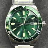 Citizen Eco Drive Vintage Green Dial Silver Steel Strap Watch For Men - AW1598-70X