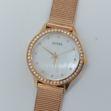 Guess Chelsea Mother of Pearl White Dial Rose Gold Mesh Strap Watch For Women - W0647L2