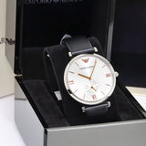 Buy Shop Emporio Armani Gianni T Bar Mother of Pearl Dial Black Leather Strap Watch For Women - AR90002 USA Online