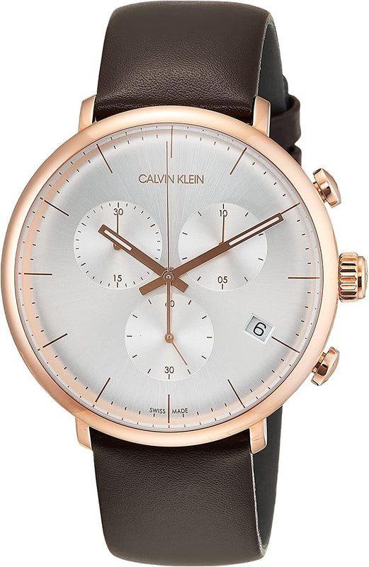 Buy Shop Calvin Klein High Noon Silver Dial Brown Leather Strap Watch for Men - K8M276G6 USA Online