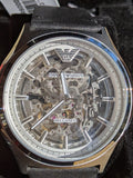 Buy Shop Emporio Armani Meccanico White Skeleton Dial Black Leather Strap Watch For Men - AR60003 USA Online