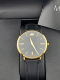 Movado Ultra Slim Black Dial Black Leather Strap Watch For Women - 0607091