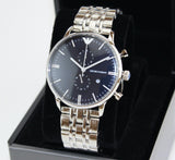 Buy Shop Emporio Armani Gianni Chronograph Blue Dial Silver Steel Strap Watch For Men - AR1648 USA Online