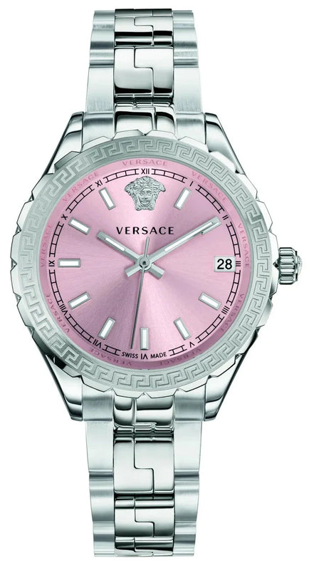 Buy Shop Versace Hellenyium Pink Dial Silver Steel Strap Watch for Women - V12010015 USA Online
