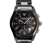 Emporio Armani Valente Ceramica Chronograph Black Dial Black Steel Strap Watch For Men - AR1410