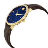 Movado Ultra Slim Blue Dial Brown Leather Strap Watch For Women - 0607092