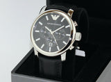 Buy Shop Emporio Armani Classic Chronograph Black Dial Black Leather Strap Watch For Men - AR0431 USA Online