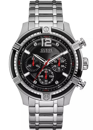 Guess Circuit Chronograph Black Dial Silver Steel Strap Watch For Men - W0968G1