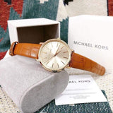 Buy Shop Michael Kors Jaryn Quartz Gold Dial Brown Leather Strap Watch For Women - MK2496 USA Online