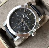 Burberry The City Chronograph Black Dial Black Leather Strap Watch for Men - BU9356