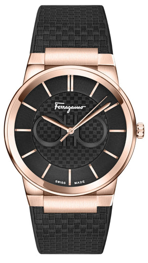 Salvatore Ferragamo Sapphire Bracelet Black Dial Black Silicone Strap Watch For Men - SFHP01324