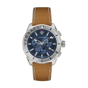 Buy Shop Versace Casual Chronograph Blue Dial Brown Leather Strap Watch for Men - VERG002-18 USA Online
