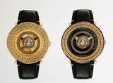Buy Shop Versace V-Metal Icon Black Dial Black Leather Strap Watch For Men - VQL030015 USA Online