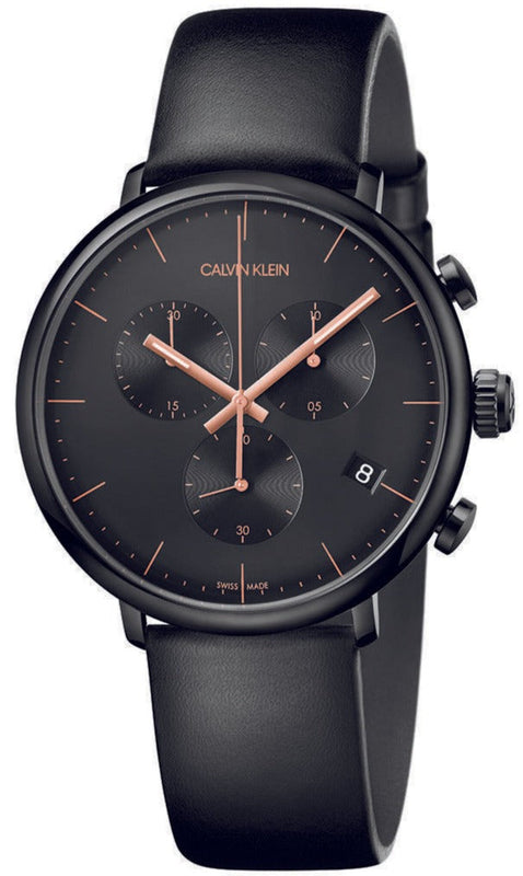 Buy Shop Calvin Klein High Noon Black Dial Black Leather Strap Watch for Men - K8M274CB USA Online