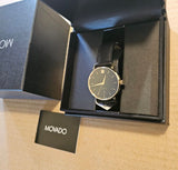 Movado Ultra Slim Black Dial Black Leather Strap Watch For Men - 0607086