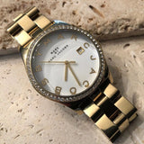 Buy Shop Marc Jacobs Henry Diamonds White Dial Gold Steel Strap Watch for Women - MBM3045 USA Online