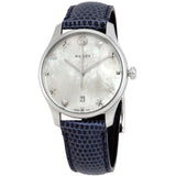 Buy Shop Gucci G-Timeless Signature Mother of Pearl Silver Dial Blue Leather Strap Watch For Women - YA1264049 USA Online