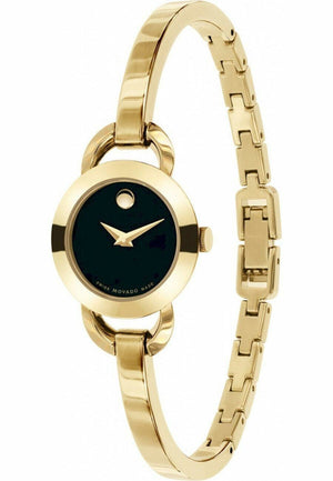 Buy Shop Movado Rondiro 22mm Black Dial Yellow Gold Steel Strap Watch For Women - 0606888 USA Online