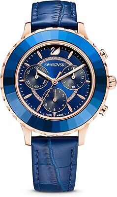 Buy Shop Swarovski Octea Lux Chrono Blue Dial Blue Leather Strap Watch for Women - 5563480 USA Online