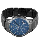 Emporio Armani Renato Chronograph Quartz Blue Dial Black Steel Strap Watch For Men - AR11215