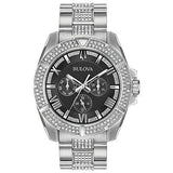 Bulova Crystal Collection Chronograph Black Dial Two Tone Steel Strap Watch for Men - 96C126