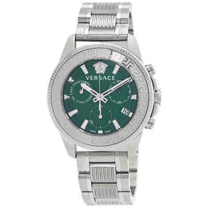 Buy Shop Versace Greca Action Chronograph Quartz Green Dial Silver Steel Strap Watch for Men - VE3J00422 USA Online