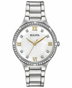 Buy Shop Bulova Crystal Collection Mother of Pearl Dial Silver Steel Strap Watch for Women - 96L263 USA Online